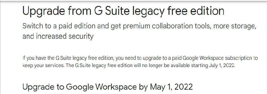 upgrade G Suite Legacy