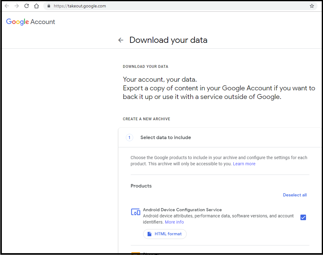 Login to Google Takeout