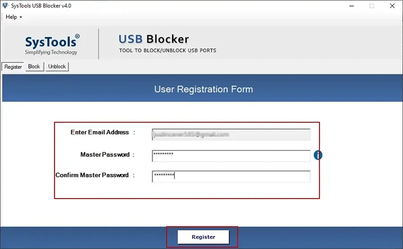 enter your master password