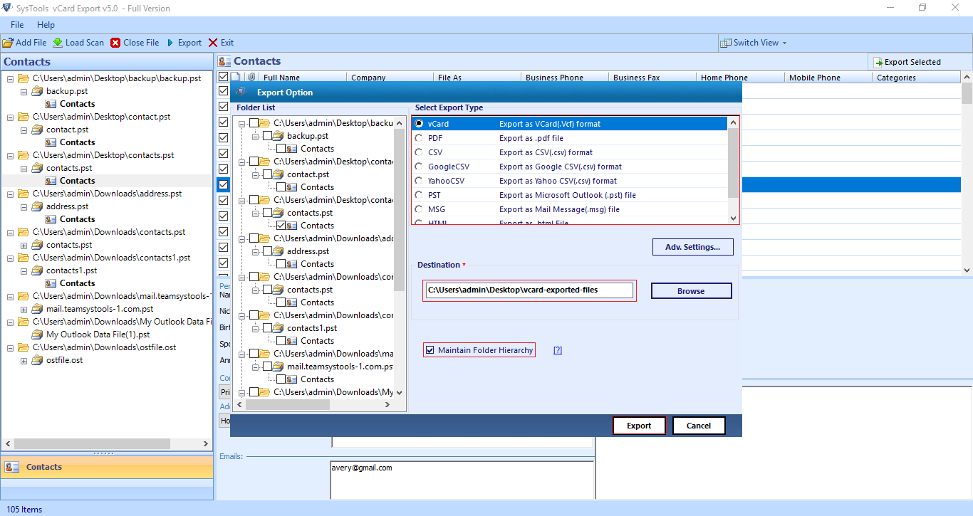 choose csv option