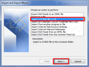 import the vCard file