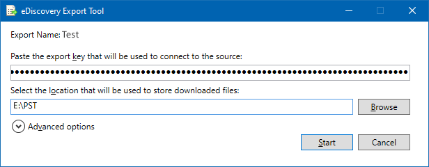 paste the export key and tap Start Export to export Microsoft Office 365 to Outlook PST file format.