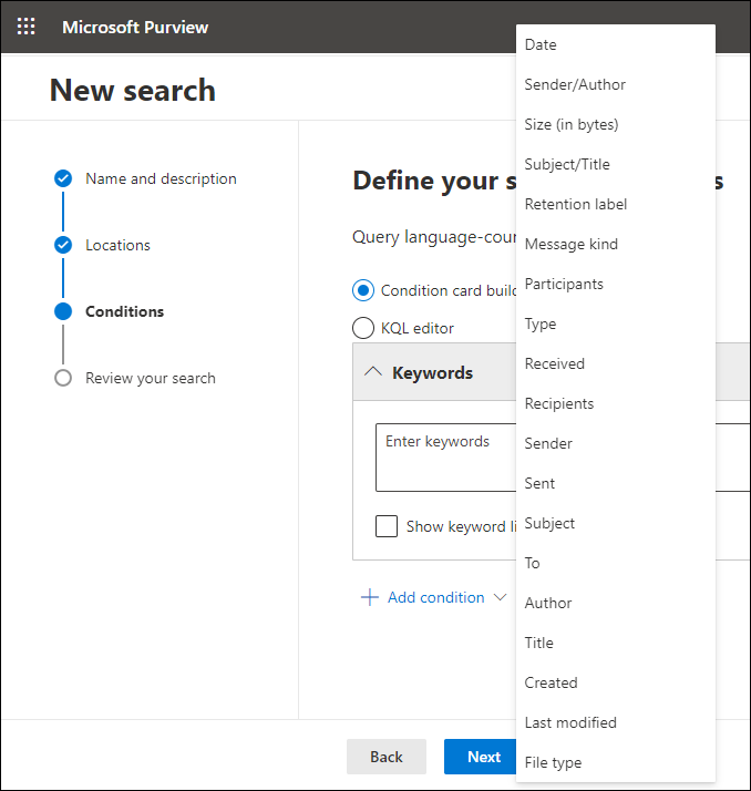 apply different filters in condition sections to export office 365 mailbox to pst file format