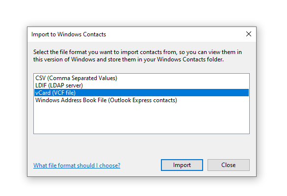 select vCard file