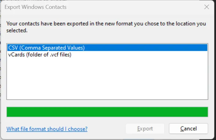 vCard file is converted to excel