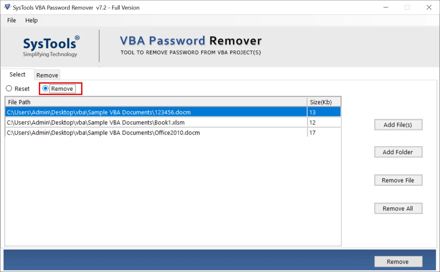 remove the password of the VBA file