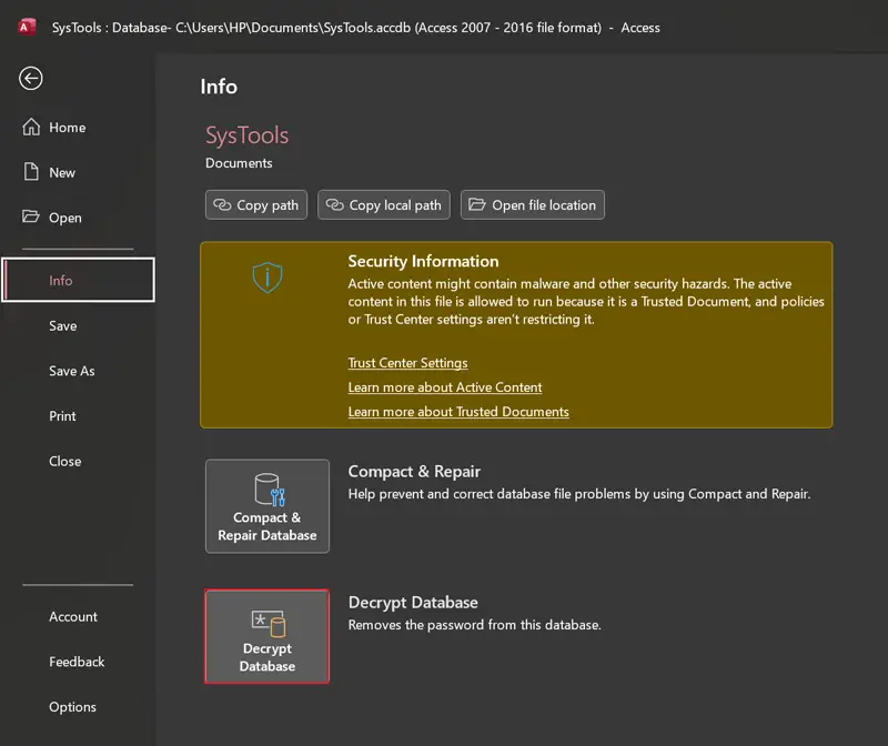Remove Password from Access Database