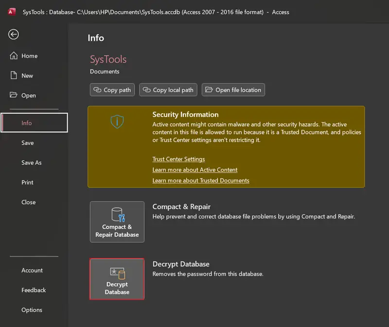 Decrypt Access database