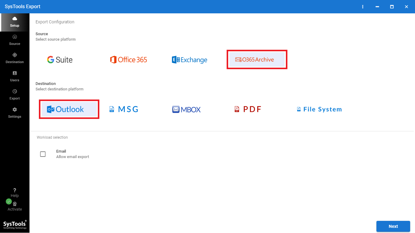 choose source and destination platform