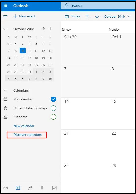 Select the Discover Calendar