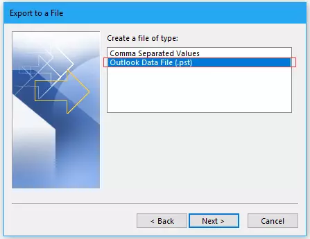 select the pst file