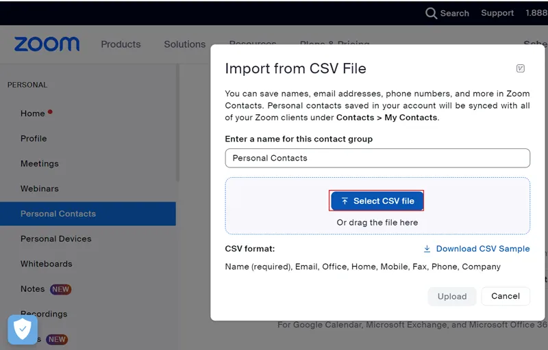 select CSV file