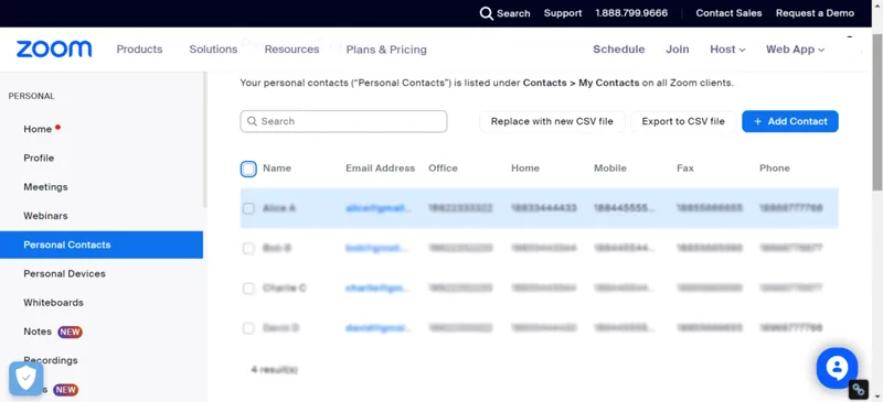 imported Outlook contacts in a Zoom