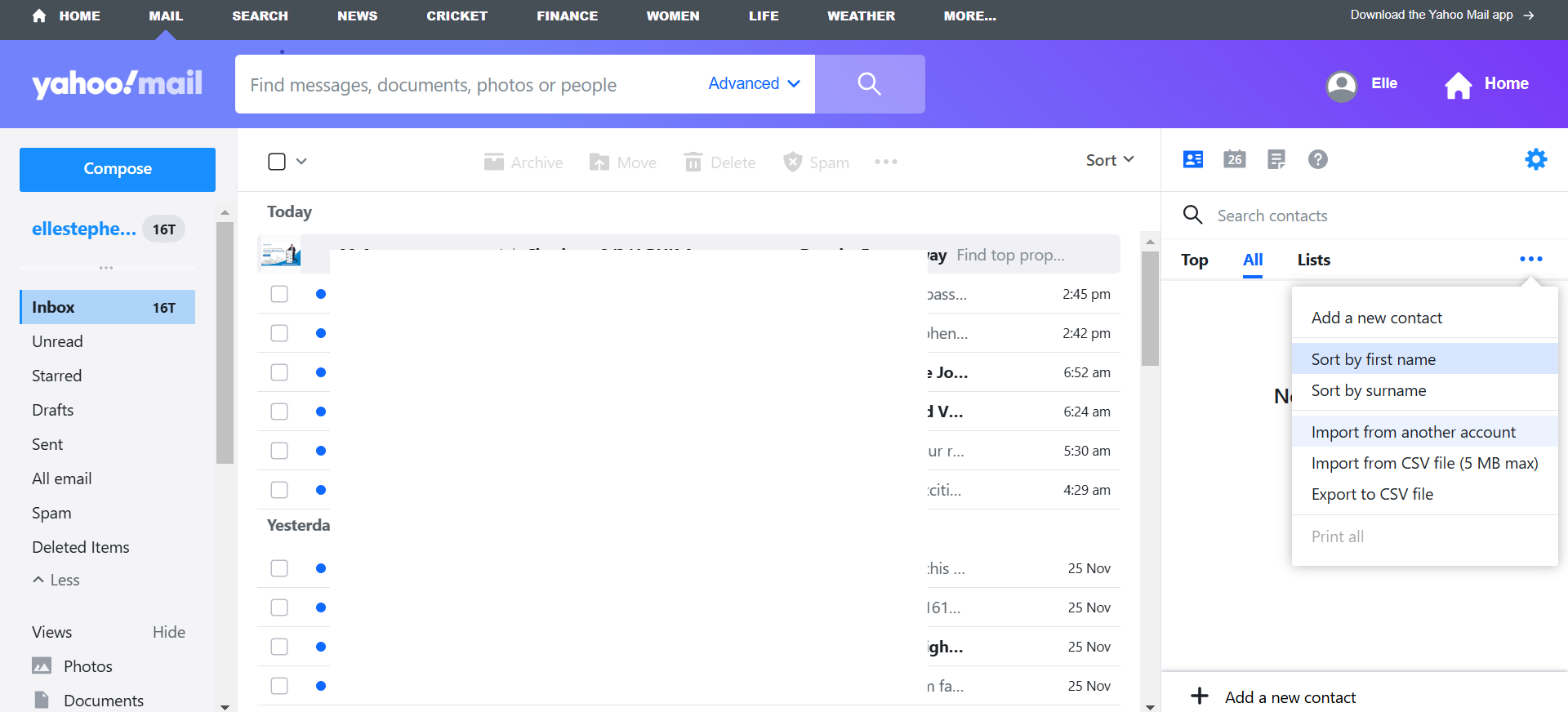 import VCF file to Yahoo mail