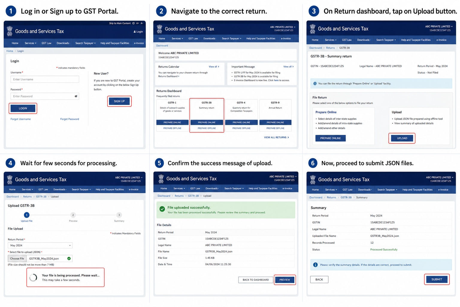 upload json file on GST portal