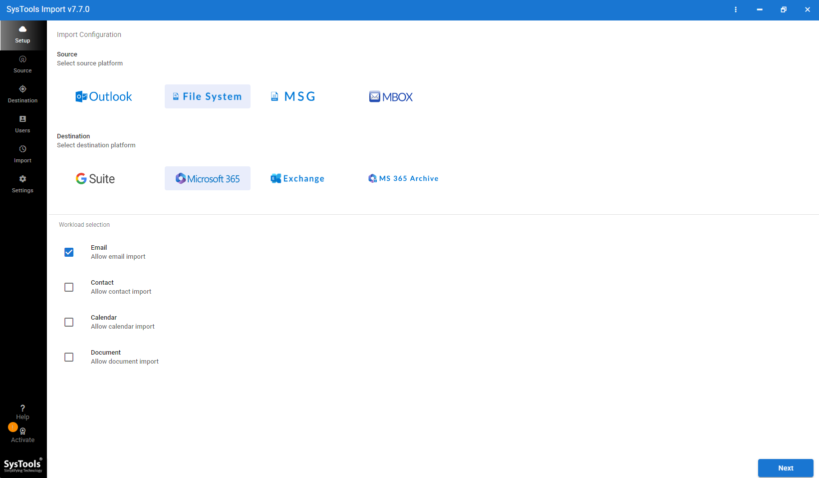 launch EML to Office 365 Importer