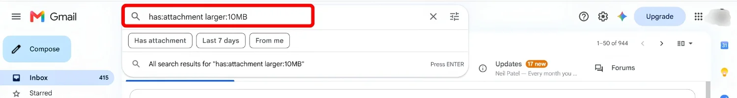 How to check Large Attachments in Gmail