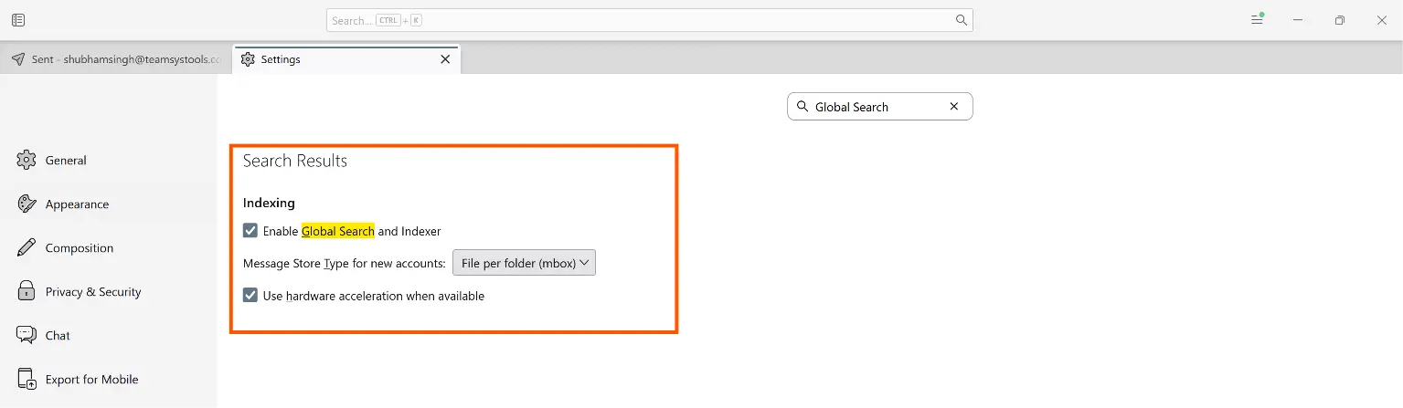 Turn Global Search On When Search Bar Is Greyed Out