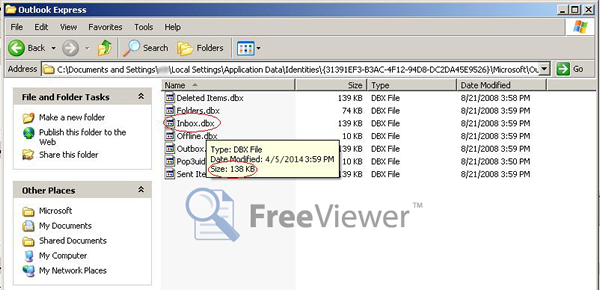 Locate inbox.dbx file 