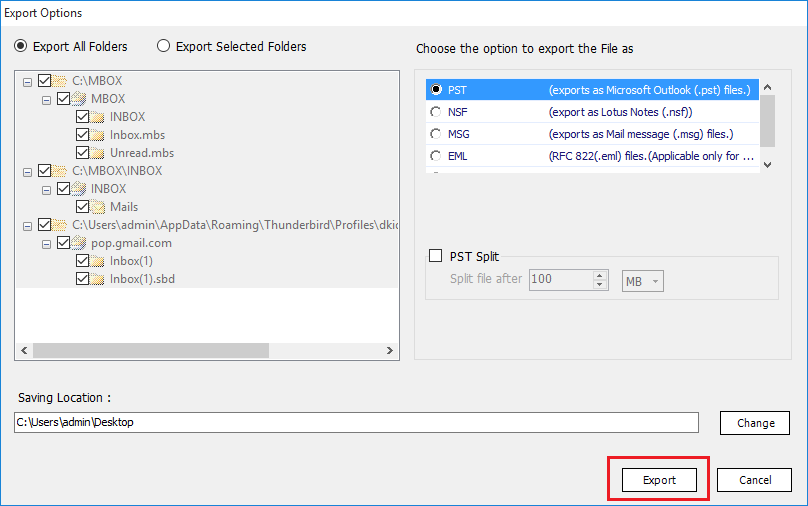 Export Thunderbird Profile to Outlook