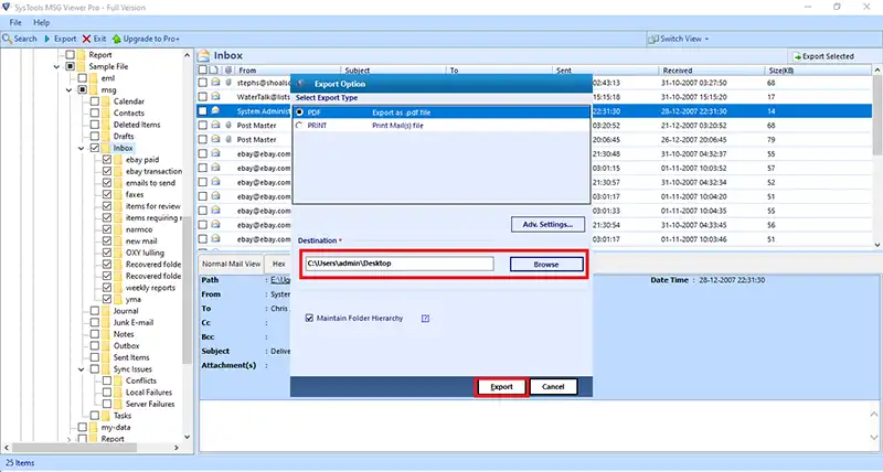 Export MSG File to PDF with Attachments