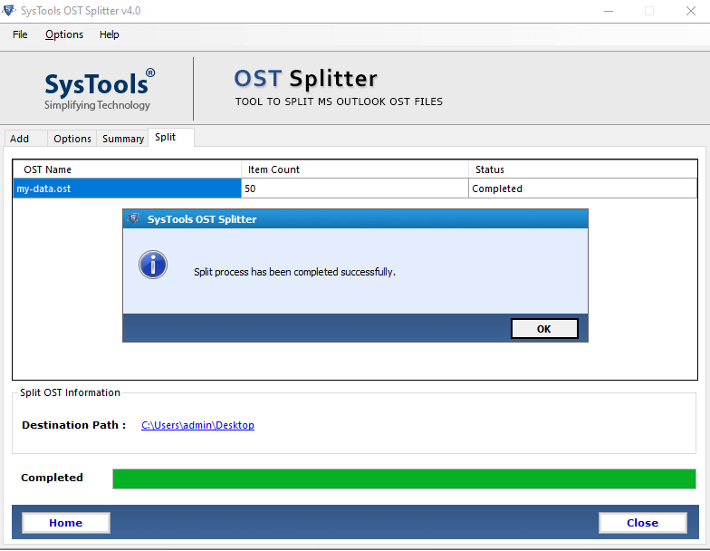 OST File Split Complete