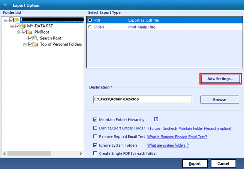 Export PST File