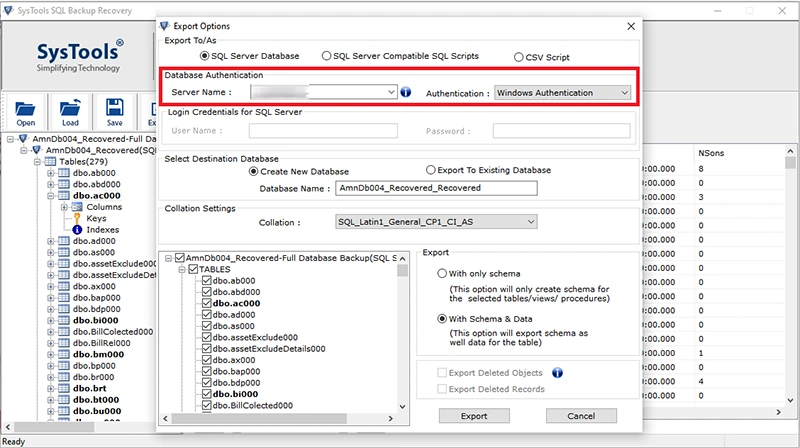 export recovered data
