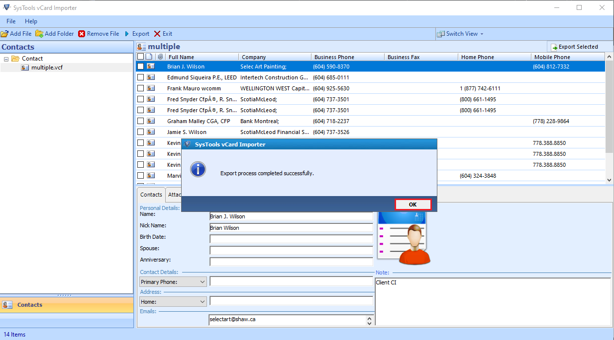VCF to pst file