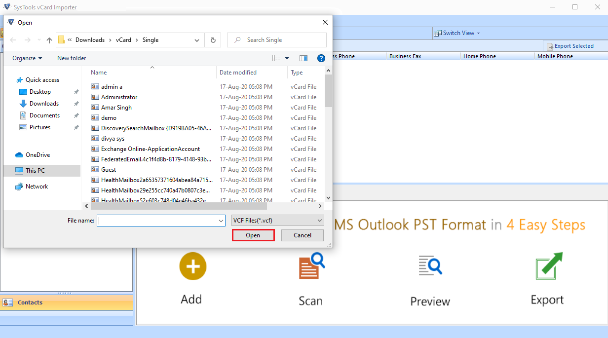 VCF File to PST converter free