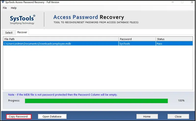 Retrieve Access database password