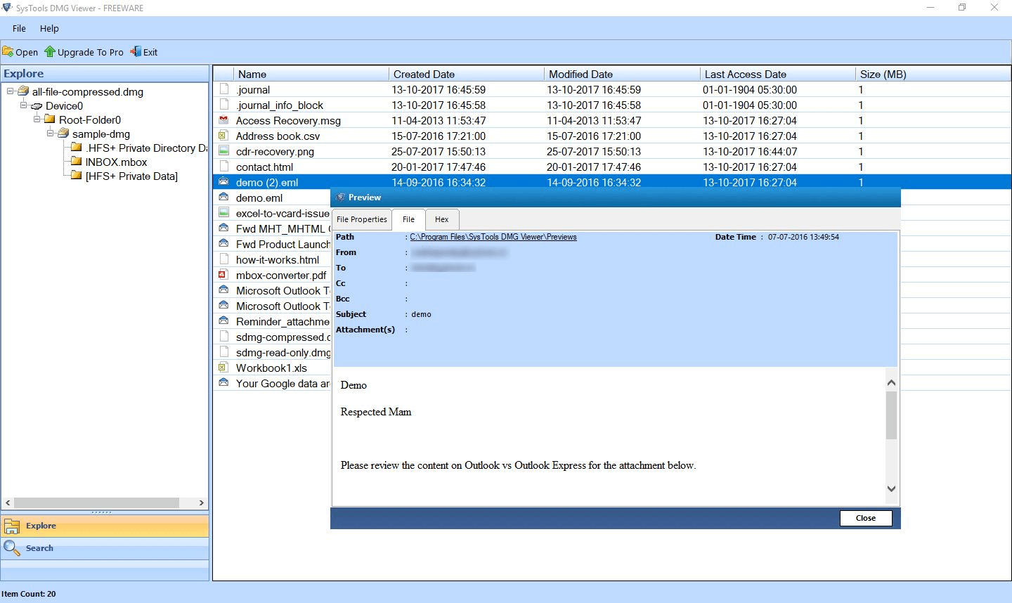 preview the disk file 