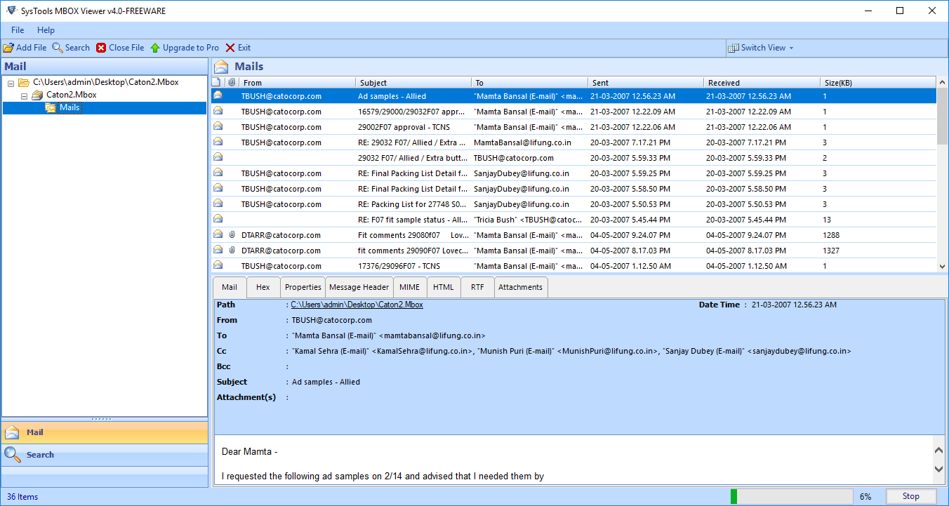 MBOX Viewer Freeware Tool screenshot