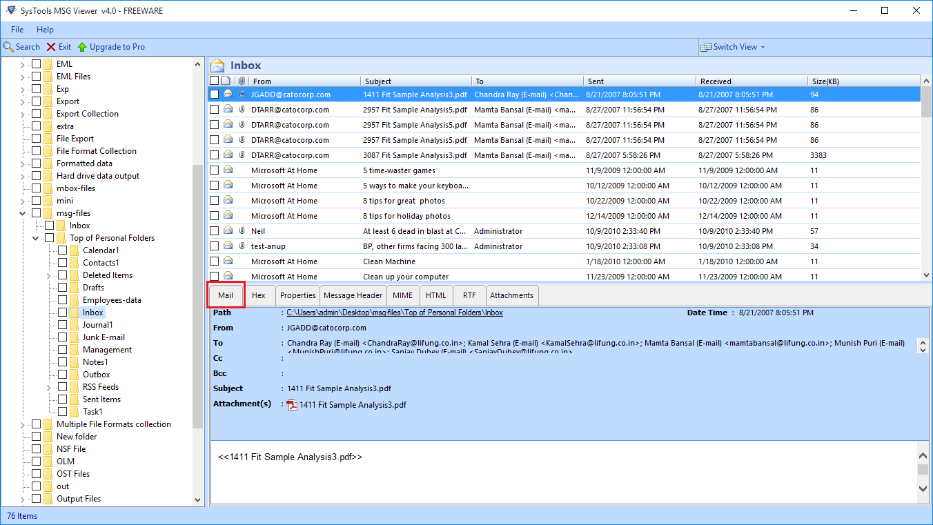 Outlook용 무료 MSG 뷰어 소프트웨어