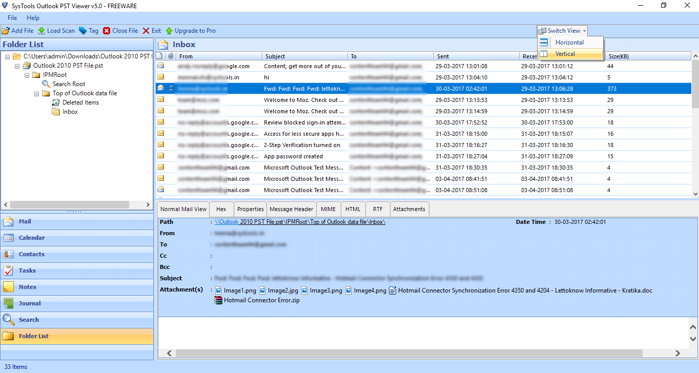 Outlook없이 PST 첨부 파일 검색