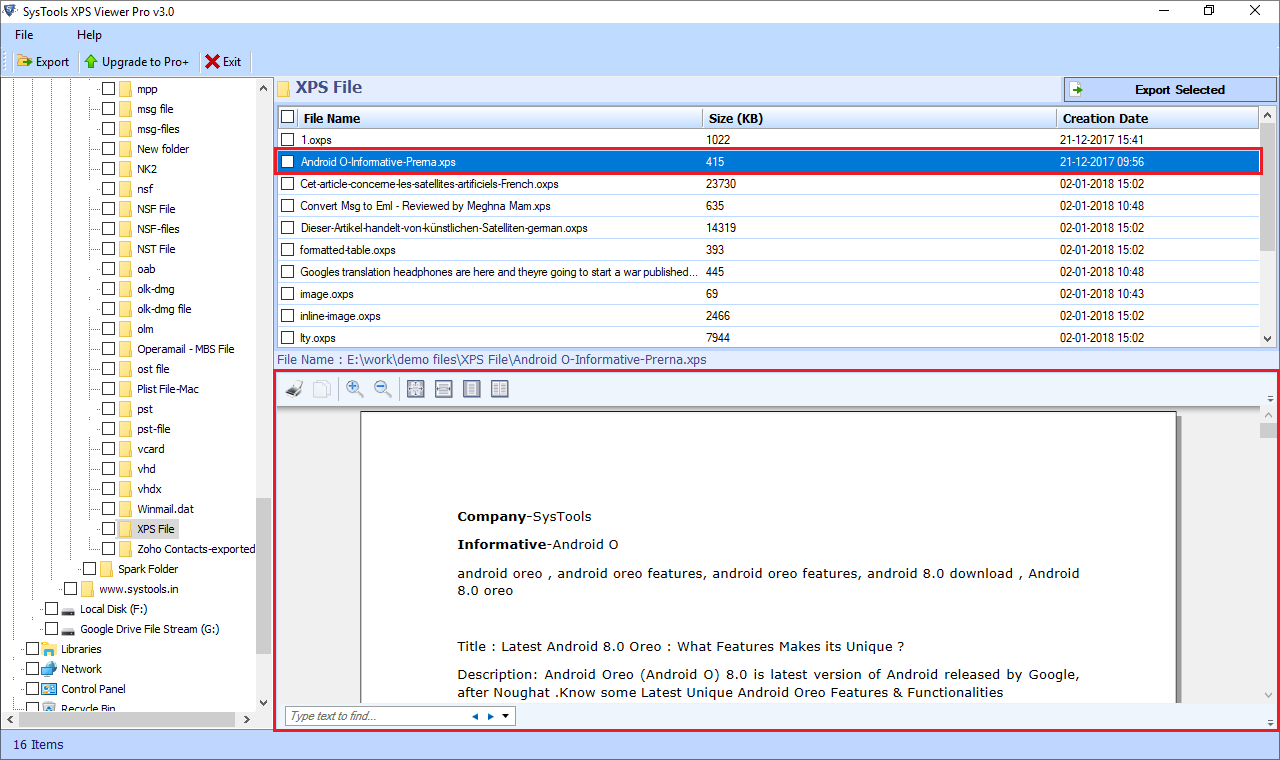 Explore XPS File