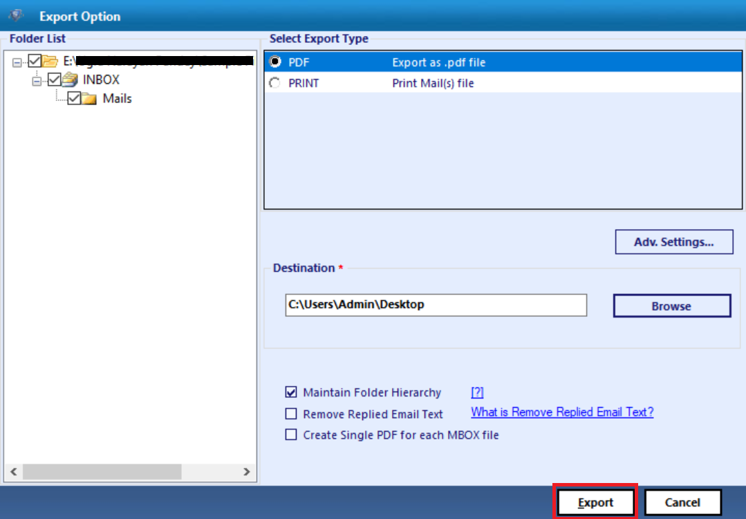 Export MBOX Files to PDF