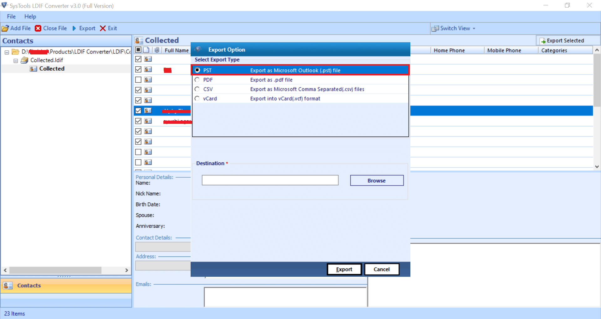 Save LDIF contact file