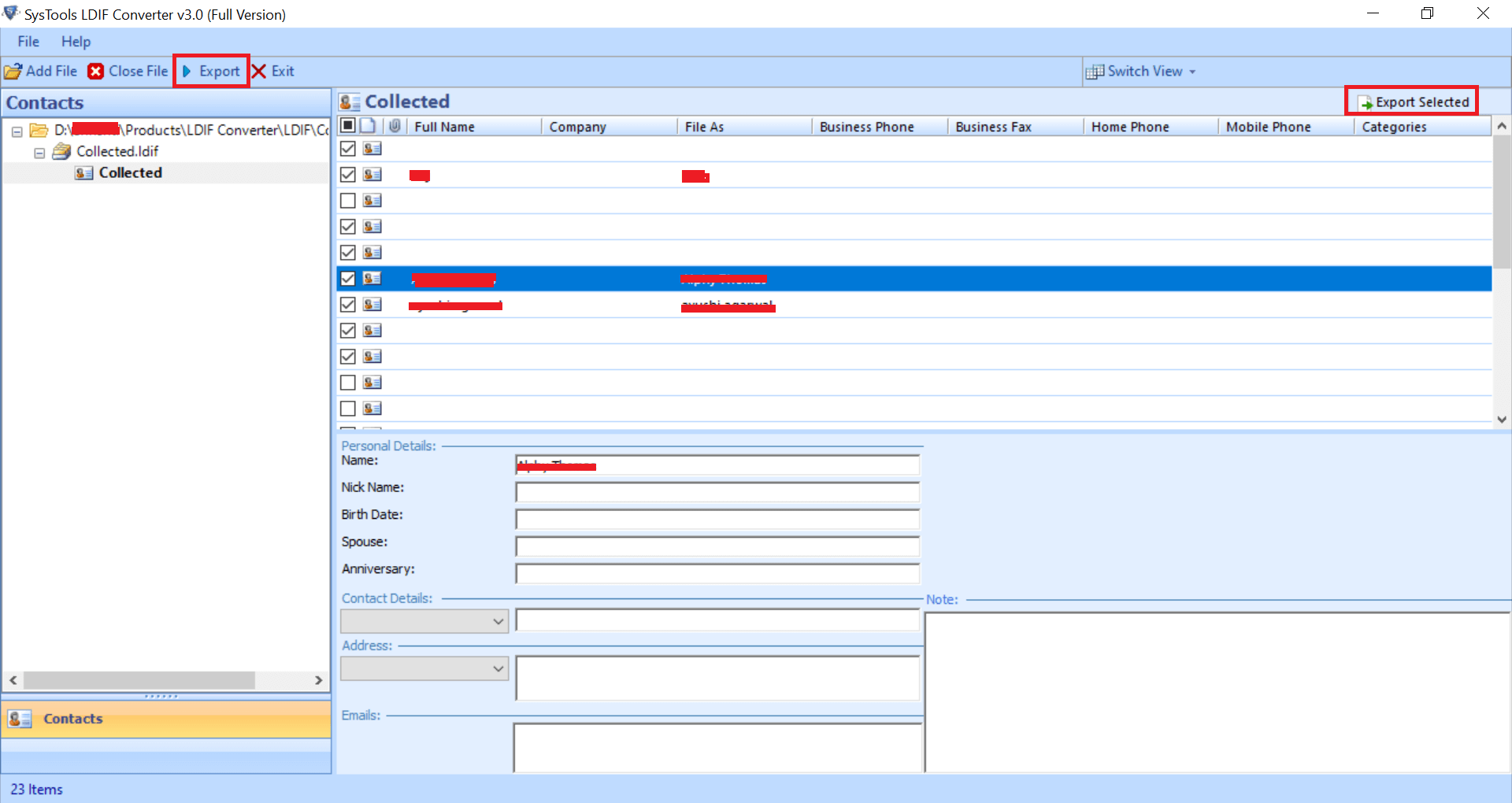 View Contacts File