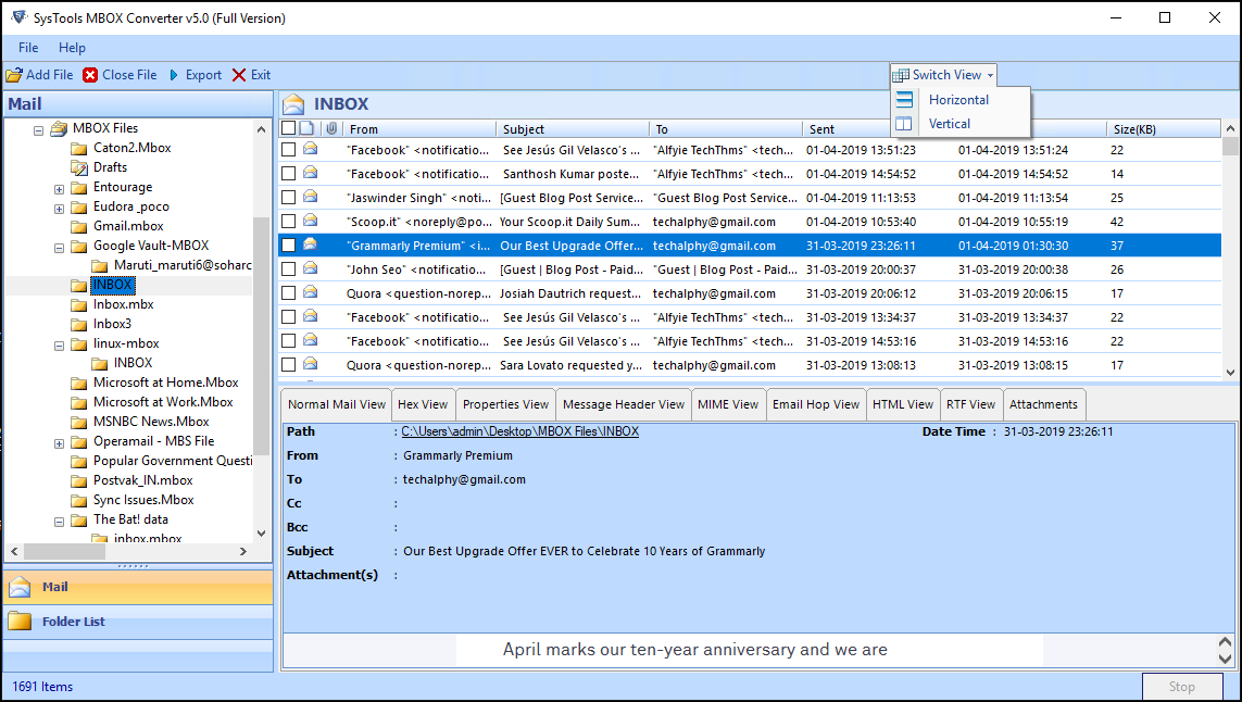 convert mbox to pst manually