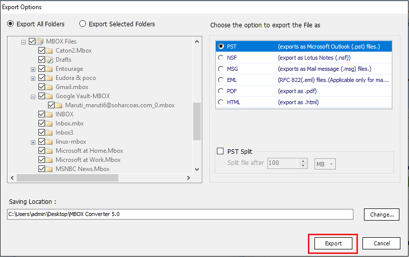 começar a converter o arquivo MBOX para PST