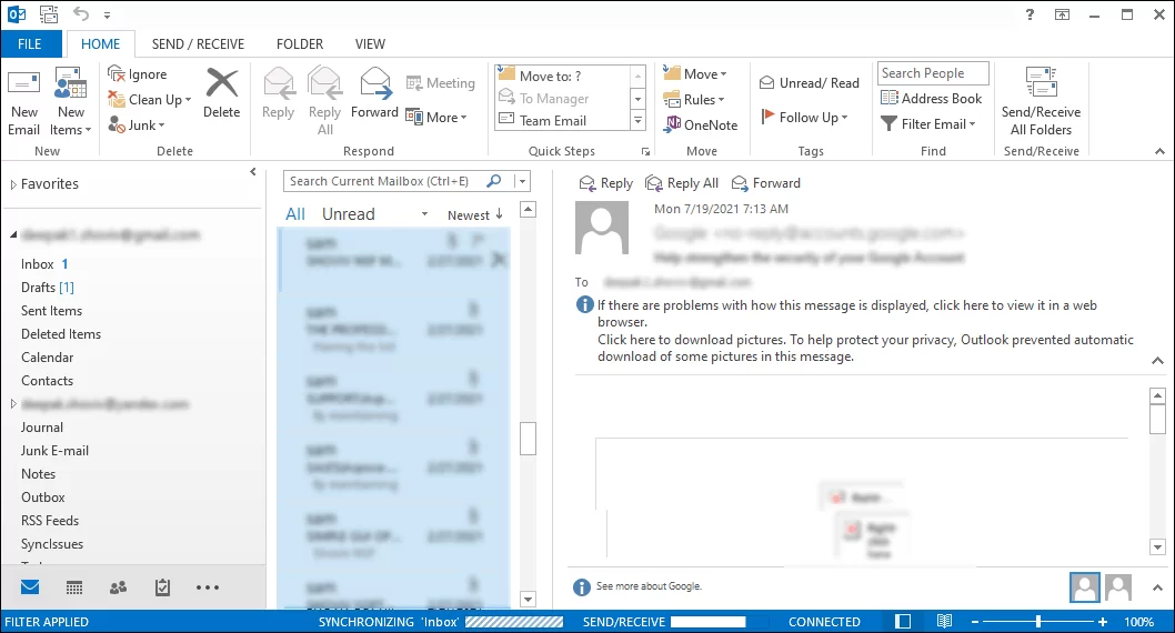 見通しなしで.pstファイルを開きます